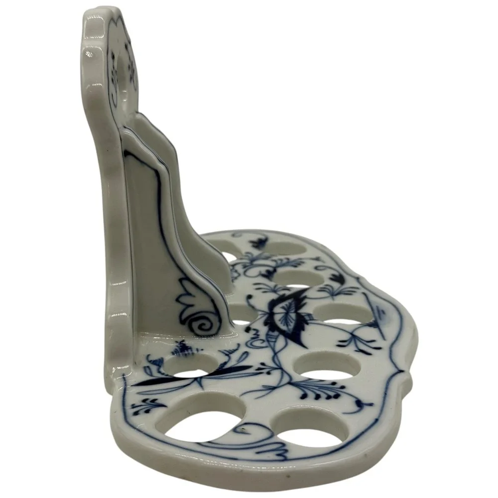 Vintage Blue Onion Porcelain Wall Mount Toothbrush Holder Floral Ceramic Used